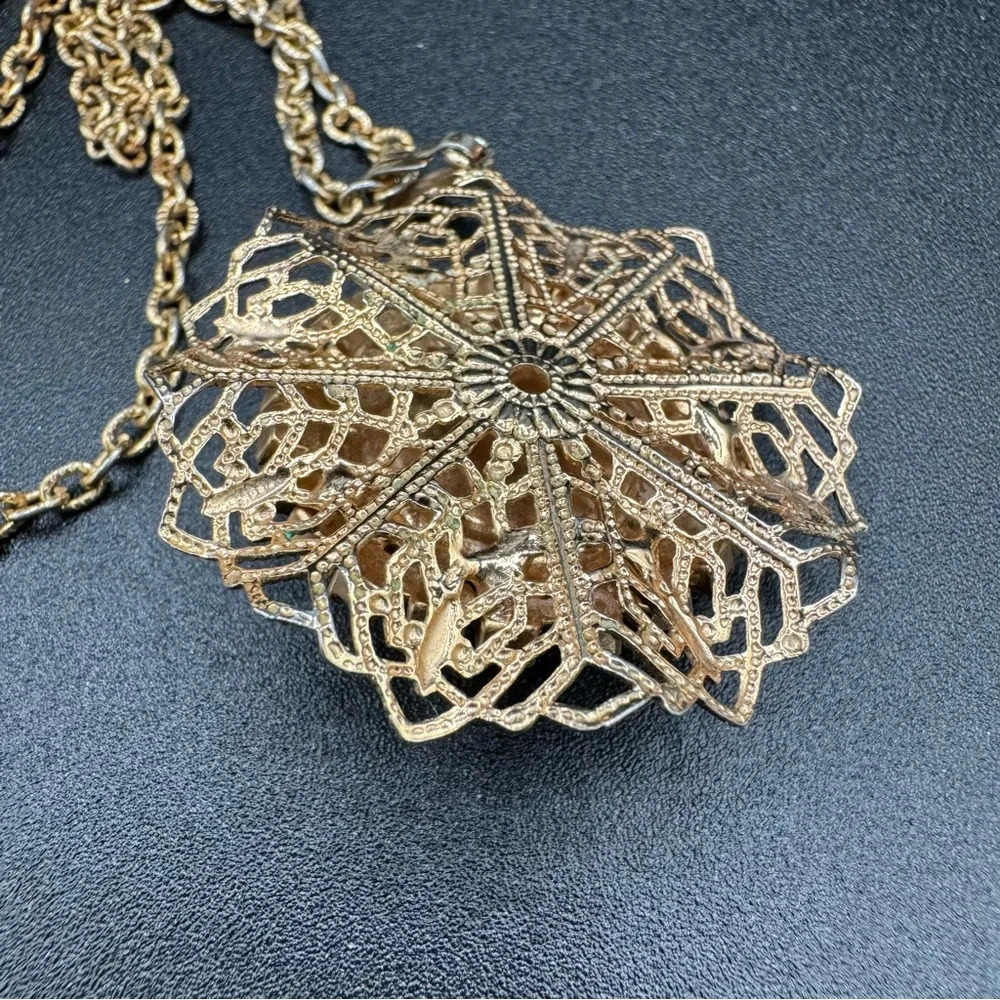 Vintage 1920s Art Nouveau Style Austrian Crystal Gold Tone Floral Necklace Set - Picture 15 of 17
